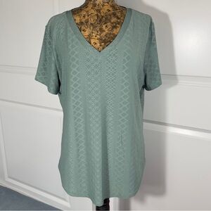 V-Neck Short Sleeve Knit Top in Sage Green